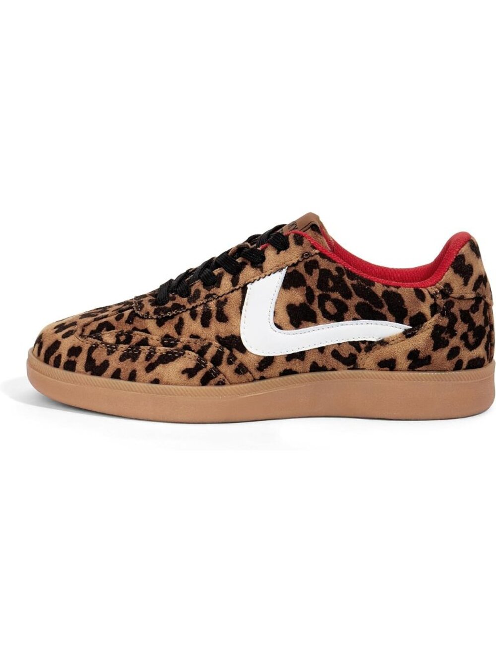 Women's Leopard Faux Leather Non Slip Round Toe Flat Heel Classic Sneaker